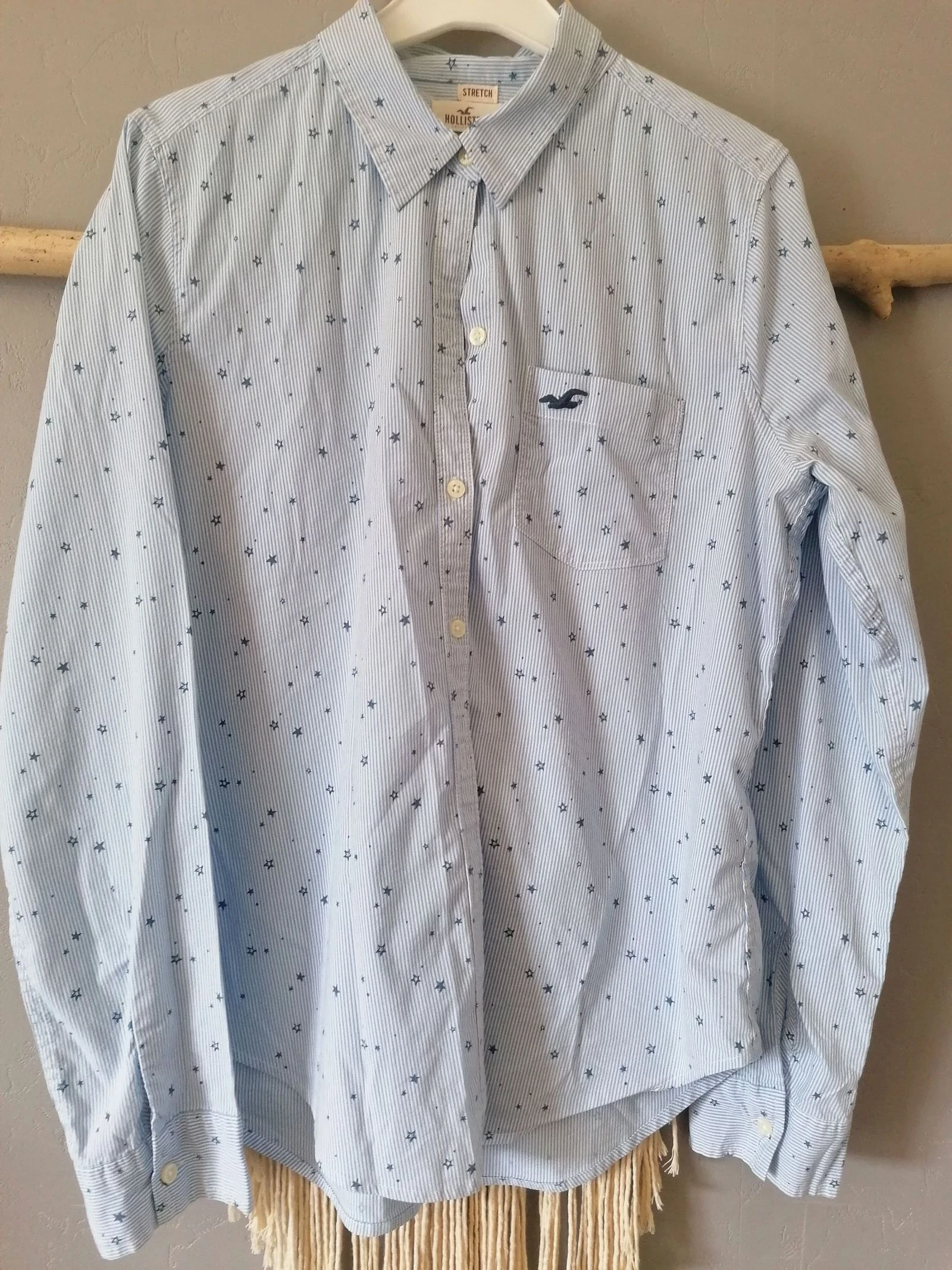 Chemise manche longue, rayé bleu et blanc, Hollister, 38 